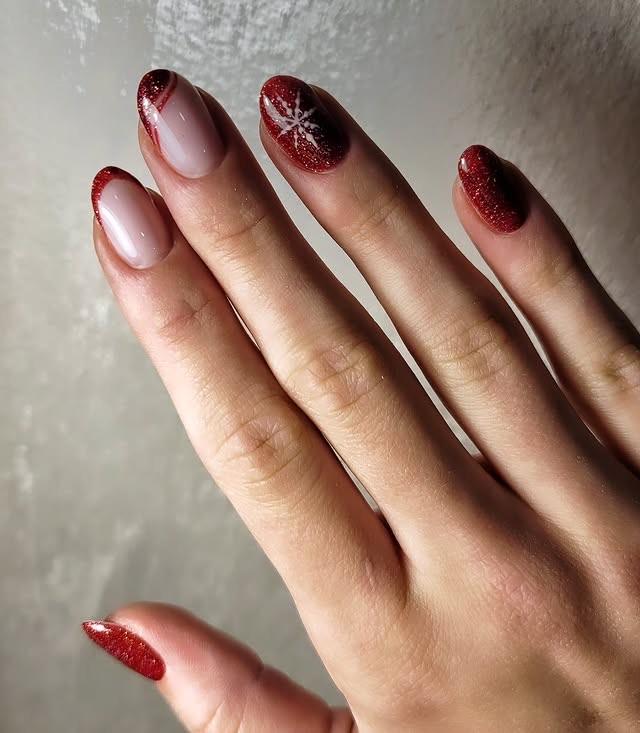 Festive winter nail art in green tones