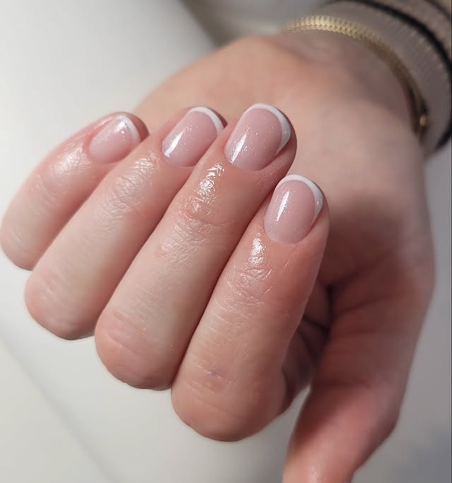 French manicure with soft pink base and white tips